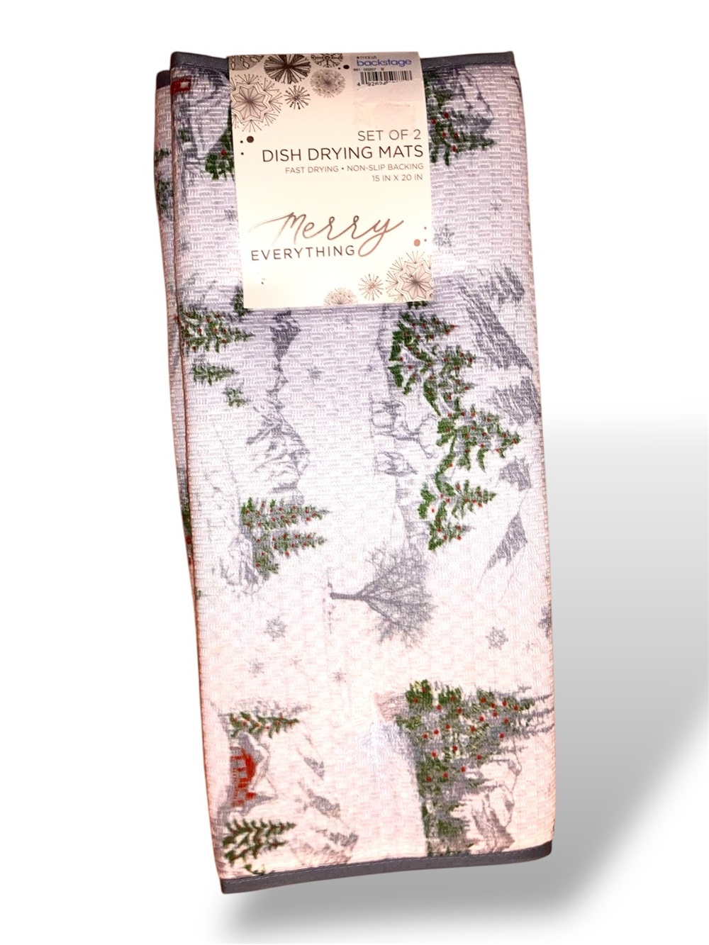 Merry Everything Holiday Dish Drying Mat Set of 2 - White with Green Trees